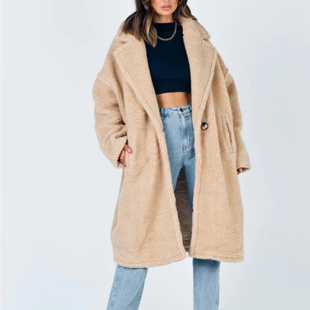 Princess Polly Kalin Teddy Coat in Camel